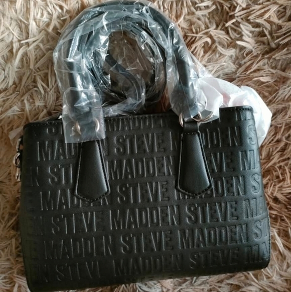 Steve Madden Black Embossed Satchel with Red Charm - Picture 2 of 4